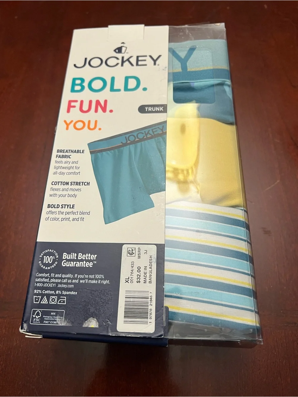 Jockey Cotton Stretch 3-Pack Boxer Briefs — Teal, Yellow, Blue/White Striped